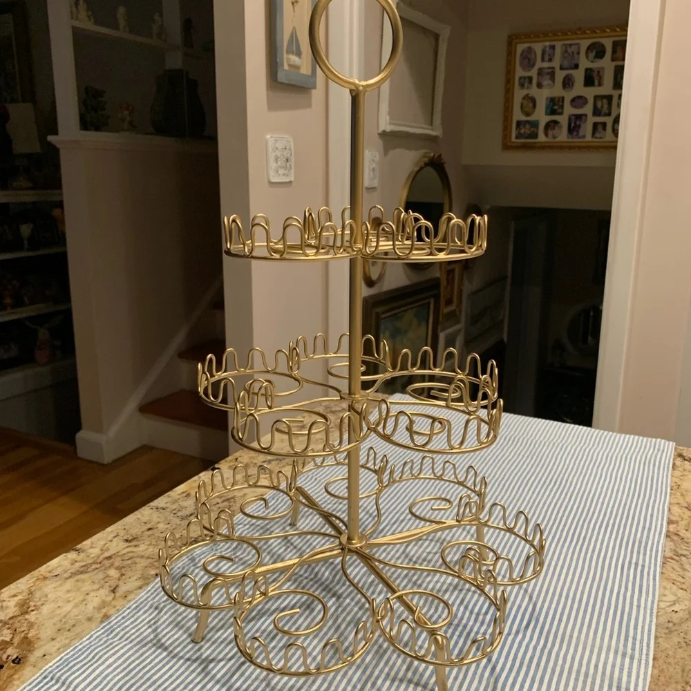 Vintage Gold Round 3 Tier Cupcake Stand or Muffin Holder